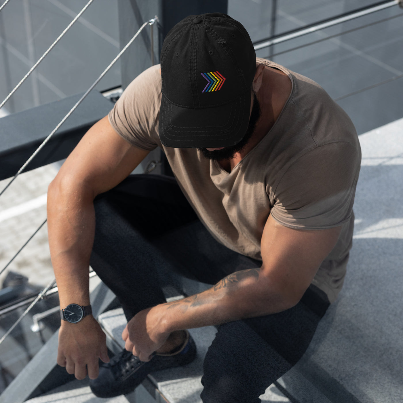 Rainbow Chevron Distressed Dad Hat