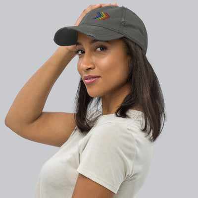 Rainbow Chevron Distressed Dad Hat