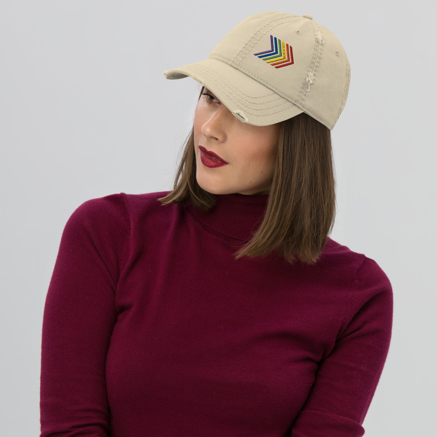 Rainbow Chevron Distressed Dad Hat