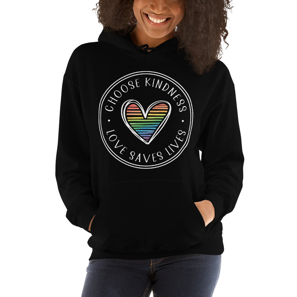 Choose Kindness Love Saves Lives - Lined Heart Unisex Hoodie