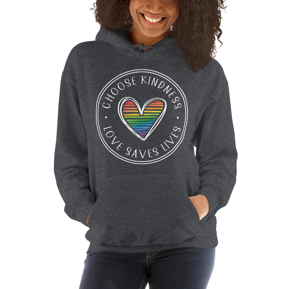 Choose Kindness Love Saves Lives - Lined Heart Unisex Hoodie