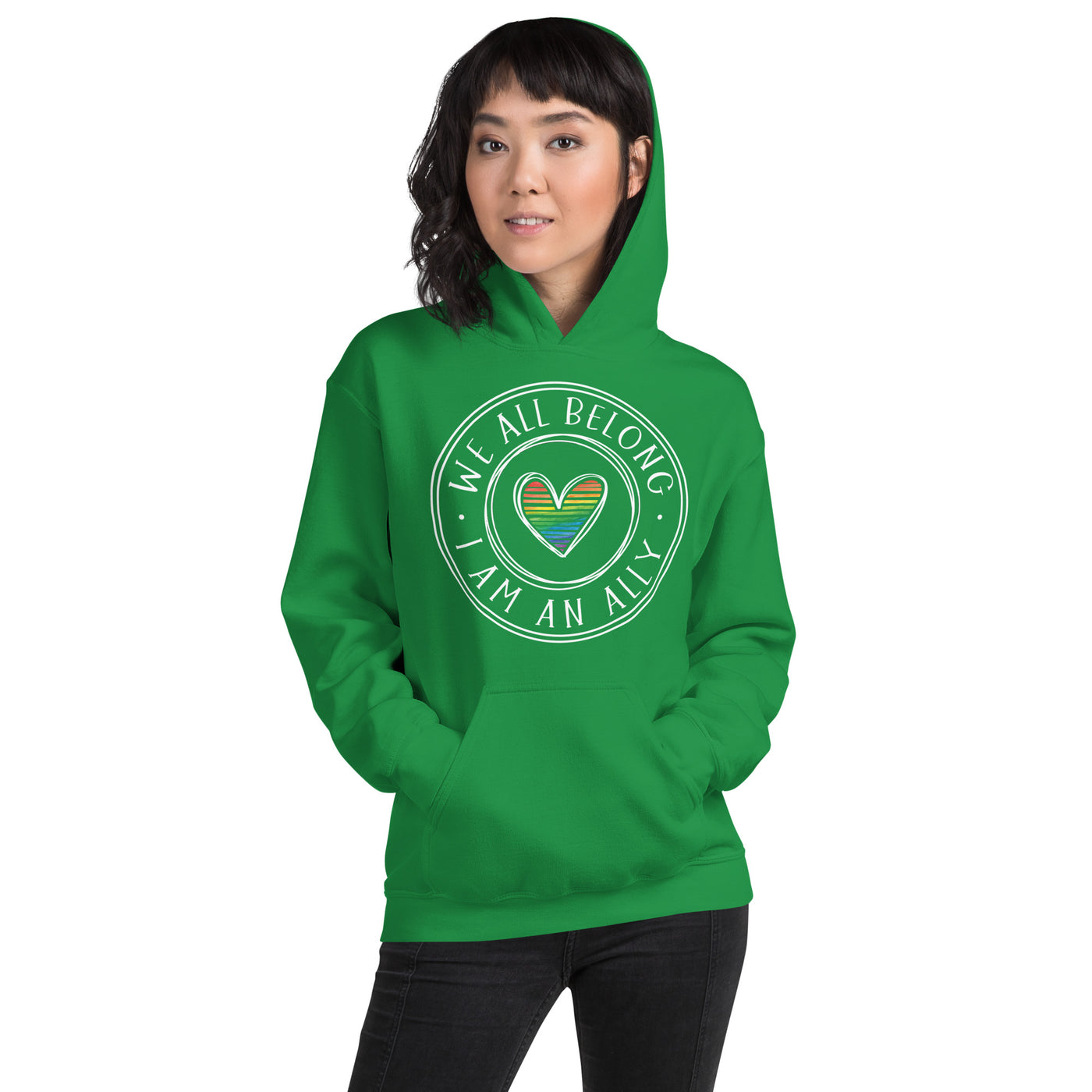 We All Belong I Am An Ally - Lined Heart Unisex Hoodie