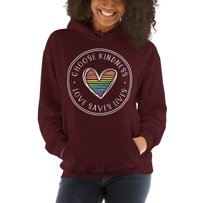 Choose Kindness Love Saves Lives - Lined Heart Unisex Hoodie