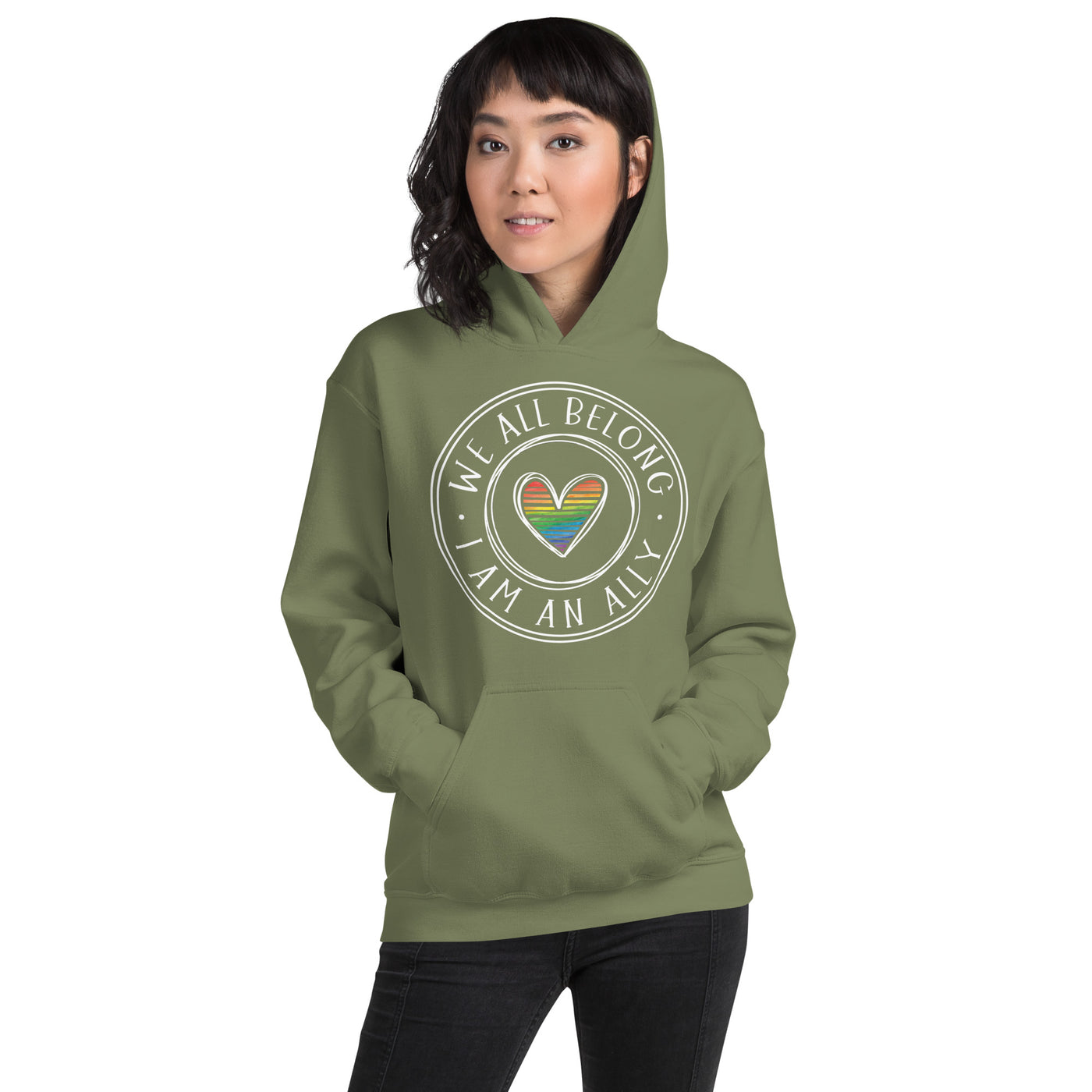 We All Belong I Am An Ally - Lined Heart Unisex Hoodie