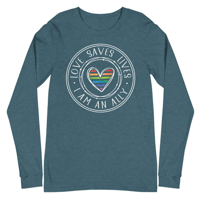 Love Saves Lives I Am An Ally - Lined Heart Unisex Long Sleeve Tee