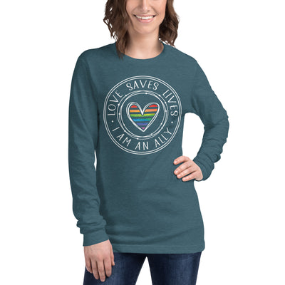 Love Saves Lives I Am An Ally - Lined Heart Unisex Long Sleeve Tee