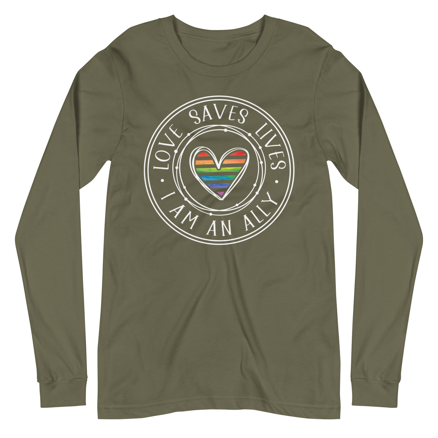 Love Saves Lives I Am An Ally - Lined Heart Unisex Long Sleeve Tee