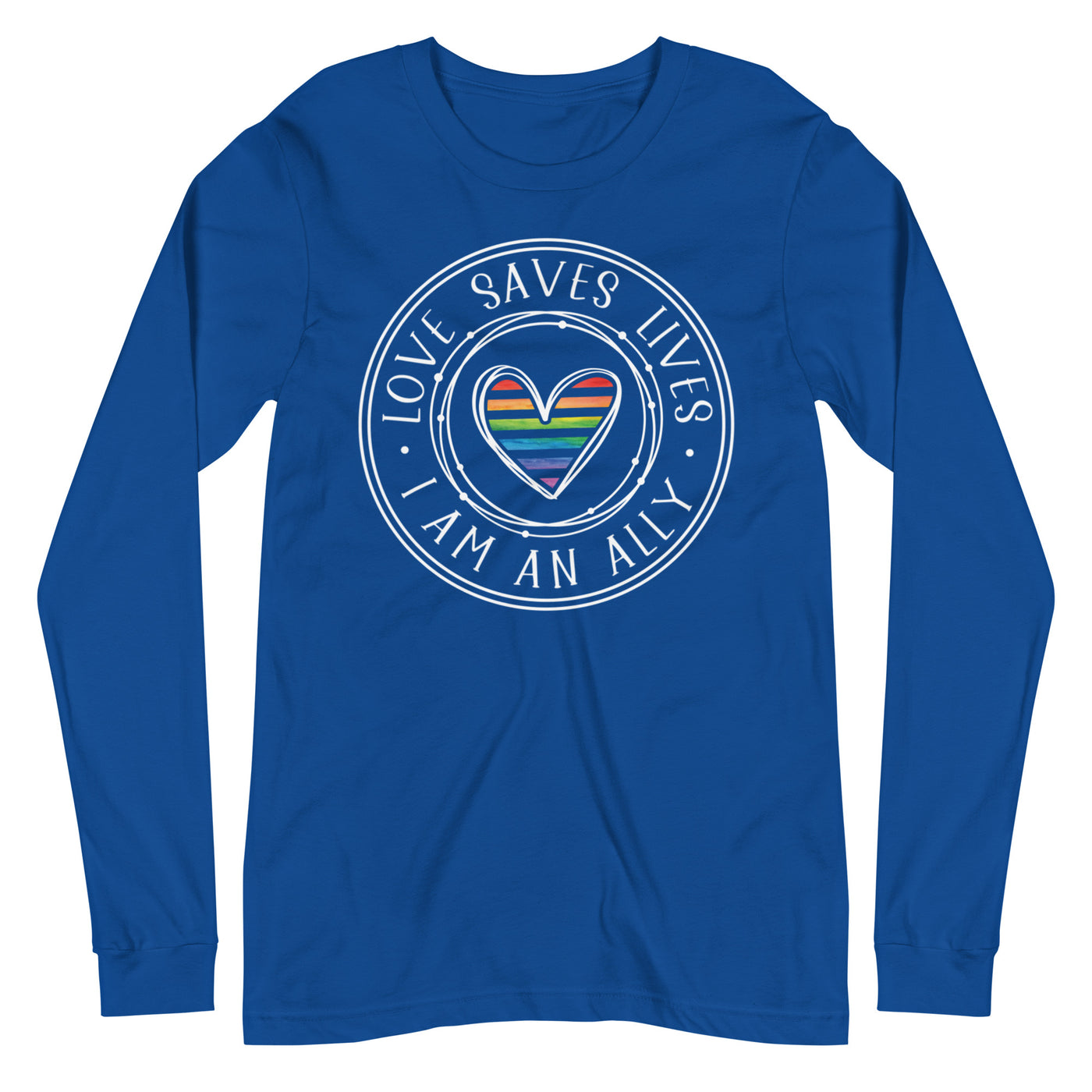 Love Saves Lives I Am An Ally - Lined Heart Unisex Long Sleeve Tee