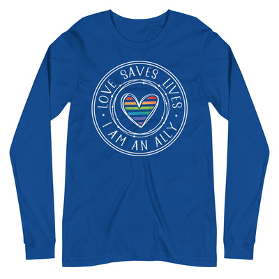 Love Saves Lives I Am An Ally - Lined Heart Unisex Long Sleeve Tee