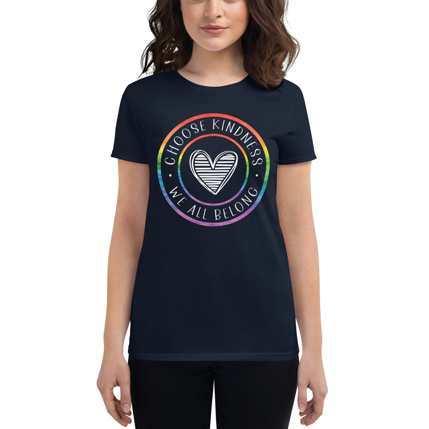 Choose Kindness We All Belong - Lined Heart Women's short sleeve t-shirt