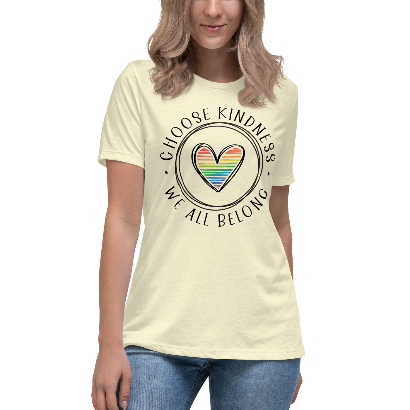 Choose Kindness We All Belong - Lined Heart Women's Relaxed T-Shirt