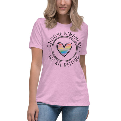 Choose Kindness We All Belong - Lined Heart Women's Relaxed T-Shirt