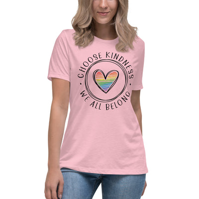 Choose Kindness We All Belong - Lined Heart Women's Relaxed T-Shirt